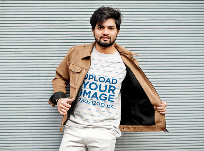 Mockup of a Bearded Man Showcasing His T-Shirt