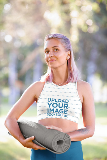 Sports Bra Mockup of a Woman Holding a Yoga Mat m7525 r-el2