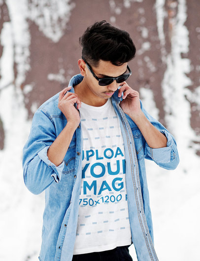 Round-Neck T-Shirt Mockup Featuring a Man With Sunglasses Posing With a Cool Style m7682 r-el2