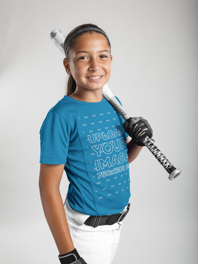 Custom Softball Jerseys - Smiling Little Girl Holding the Bat a16807