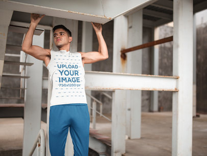 Man Doing Pull-Ups While Wearing a Sleeveless Shirt