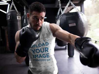 Mockup of a Man Doing Shadowboxing While Wearing a Sleeveless Shirt