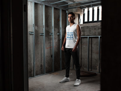 Mockup of a Young Man Wearing a Sleeveless Shirt