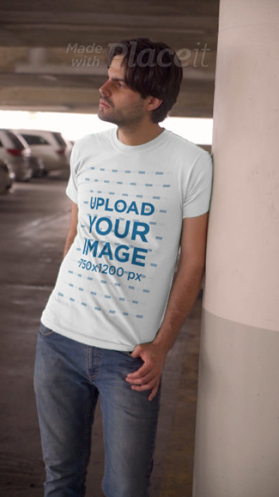 T-Shirt Video Featuring a Serious Man at a Parking Lot 