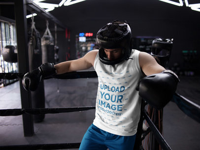 Sleeveless Shirt Mockup of a Man Resting After Hard Sparring