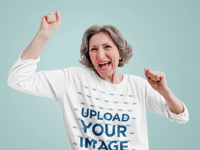 3/4 Sleeve Tee Mockup of a Senior Woman Celebrating m12719-r-el2