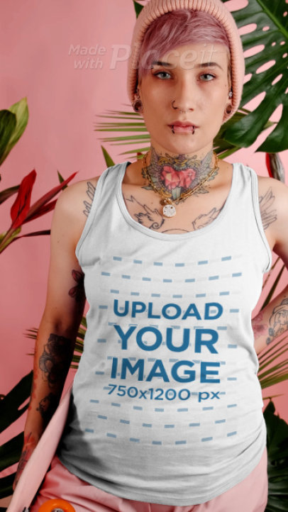 Tank Top Video of a Serious Tattooed Woman Wearing a Tank Top at a Studio 