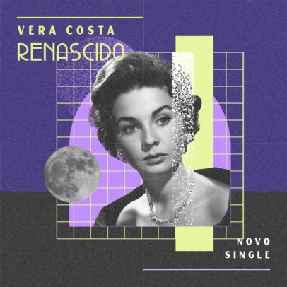 Album Cover Art Template for a Female Singer Featuring a Retro Collage Aesthetic 4587a