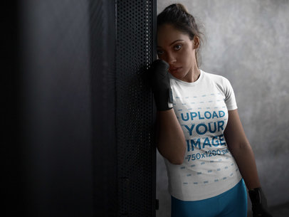 Fitness Mockup of a Woman Wearing Custom Sportswear and Boxfit Equipment While at the Gym