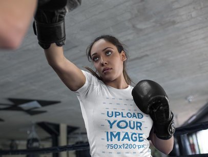 Fitness Mockup of a Woman Sparring at the Gym While Wearing Custom Sportswear