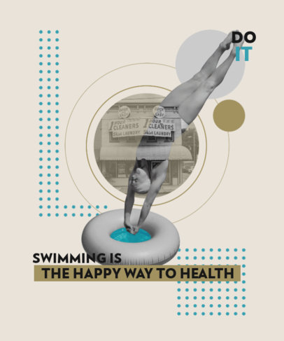 T-Shirt Design Maker Featuring a Quote About Swimming and a Vintage Collage Style