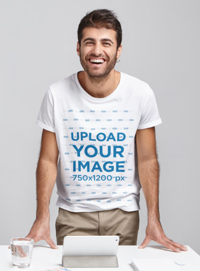 T-Shirt Mockup Featuring a Bearded Man Laughing