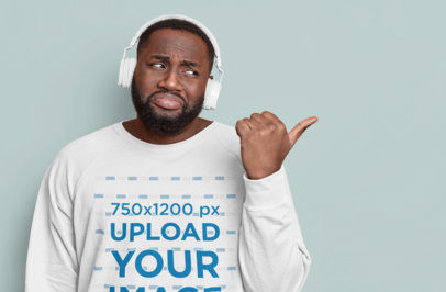 Mockup Featuring a Man With Headphones Wearing a Sweatshirt 