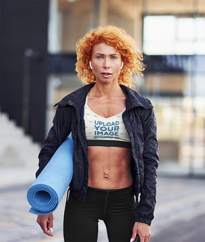 Mockup of a Woman Wearing a Sports Bra and a Black Jacket m8639 r-el2