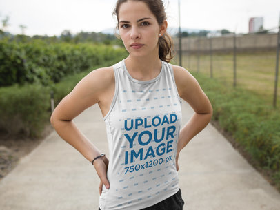 Sleeveless Shirt Mockup of a Woman Doing Exercise