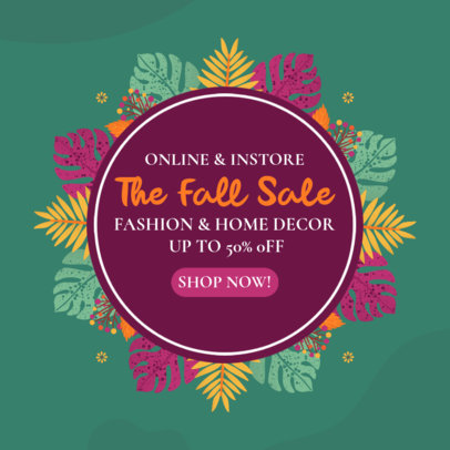 Ad Banner Template for an Online Autumn Sale Featuring Colorful Leaves