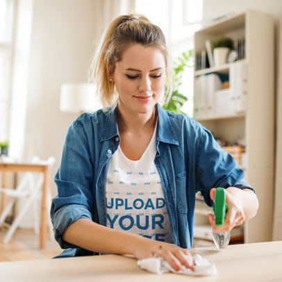 Heathered Tee Mockup of a Woman Cleaning a Table m13513 r-el2