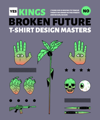 T-Shirt Design Template Featuring Edgy Icons 