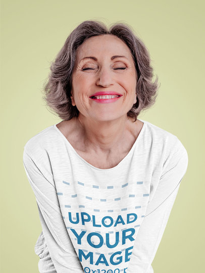3/4 Sleeve Tee Mockup Featuring a Happy Senior Woman m12727-r-el2