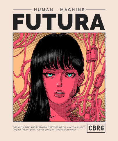 T-Shirt Design Template Featuring Futuristic Manga Characters