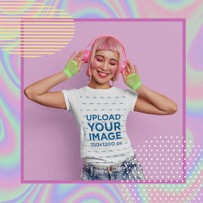 Retro Mockup Featuring a Young Woman Wearing a T-Shirt