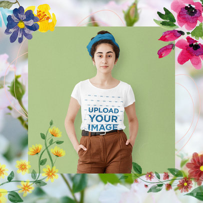 T-Shirt Mockup Featuring Illustrated Floral Graphics m15435-r-el2