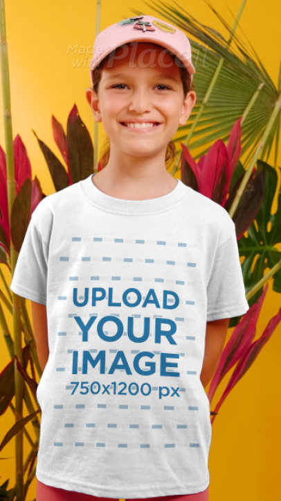 T-Shirt Video Featuring a Smiling Girl Surrounded by Palm Leaves