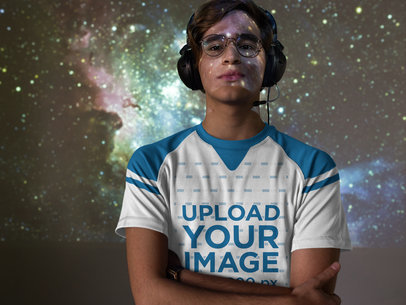 eSports Jersey - Young Man with Glasses Against a Space Projection