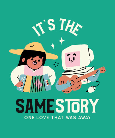 T-Shirt Design Maker With an Illustration of a Character Playing Music With Her Computer