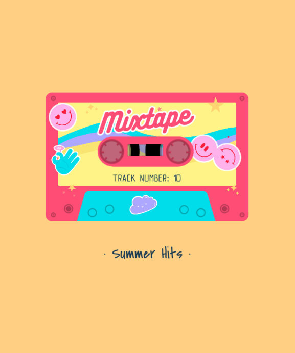 T-Shirt Design Template with an Illustrated Music Cassette 