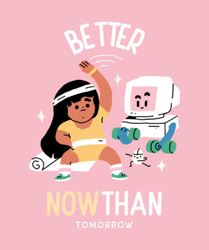 Illustrated T-Shirt Design Maker Featuring a Character Working Out With Her Computer