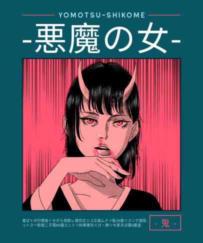 Manga-Themed T-Shirt Design Maker Featuring a Demon Woman 4026a