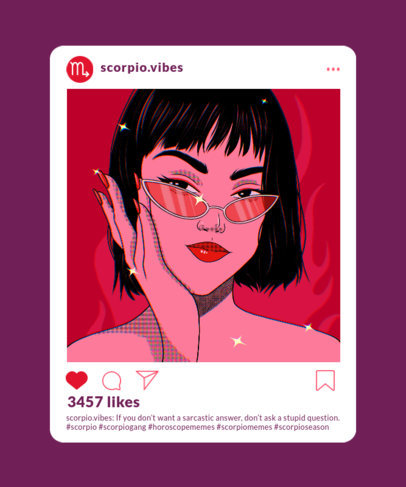 T-Shirt Design Template Featuring an Illustrated Scorpio Woman on a Social Platform 4015e