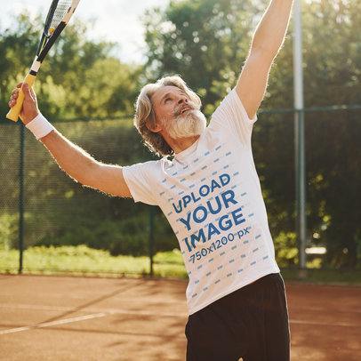 T-Shirt Mockup Featuring a Man Playing Tennis