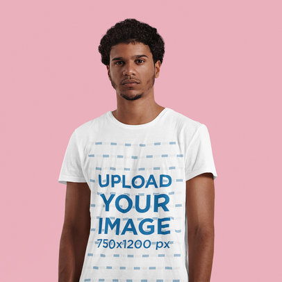 Rounded-Neck Tee Mockup of a Man Standing in a Studio