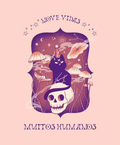 Esoteric-Themed T-Shirt Featuring Illustrations of Black Cats