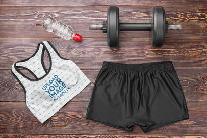 Outfit Mockup Featuring a Sublimated Sports Bra With Activewear Clothes m8308 r-el2