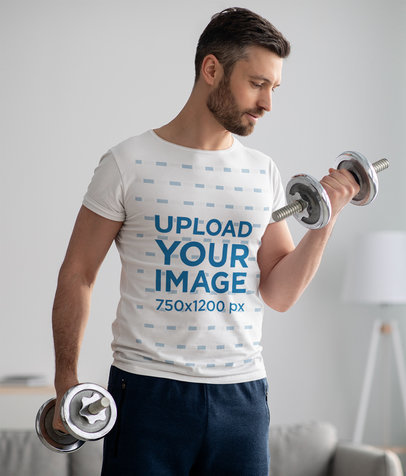 T-Shirt Mockup Featuring a Man Lifting Weights