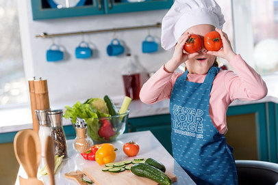 Sublimated Apron Mockup of a Girl Cooking 