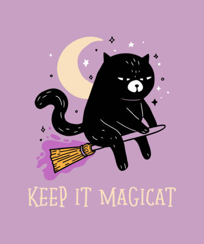 Illustrated T-Shirt Design Template with a Black Cat Graphic