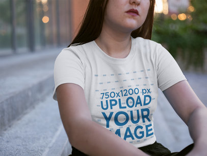 Mockup of a Woman Wearing a Round Neck Tee While at the City