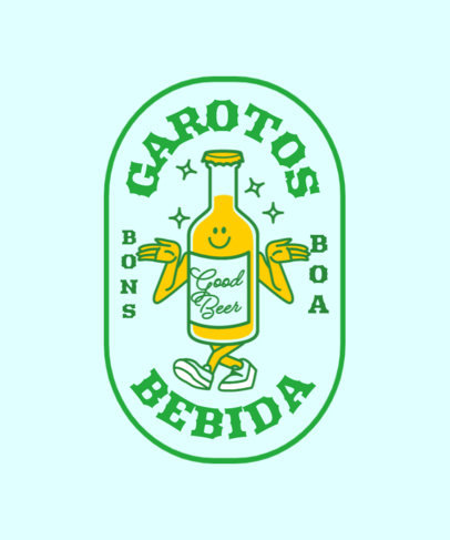 T-Shirt Design Template Featuring a Smiling Beer Bottle Character