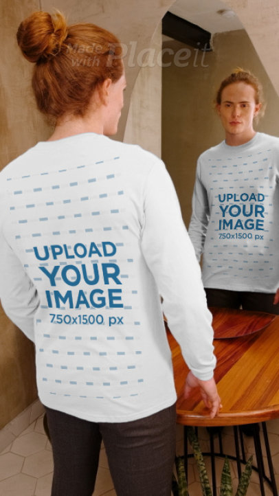 Video of a Man in a Long Sleeve Tee Posing by a Mirror