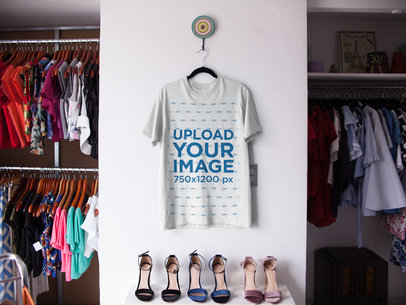 T-Shirt on a Hanger Mockup Inside a Store