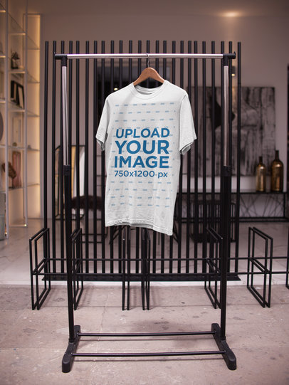 T-Shirt Mockup on a Minimal Rack Indoors