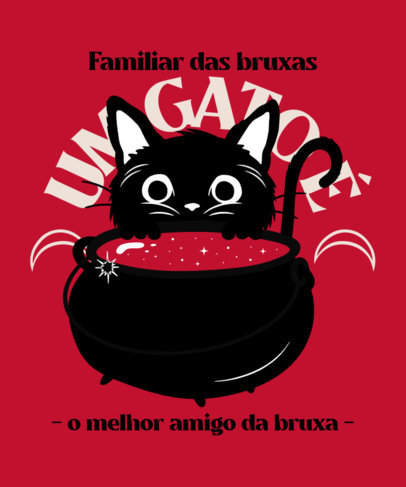 T-Shirt Design Creator a Cute Cat and a Magical Cauldron Illustration