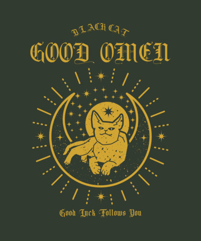 T-Shirt Design Template with a Cat Graphic for Good Luck