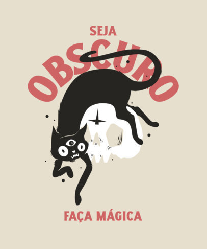 T-Shirt Design Template Featuring a Mystical Cat and a Skull
