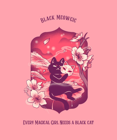T-Shirt Design Template With an Illustration of a Magic Cat