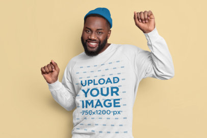 Sweatshirt Mockup Featuring a Happy Bearded Man Dancing in a Studio 
